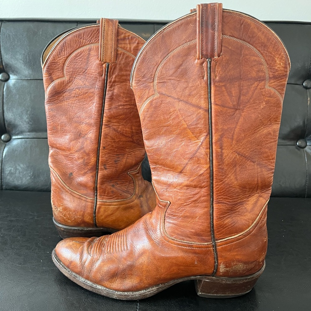Tony Lama Vintage 70s/80s Brown Leather Cowboy Boots Made in USA Size 11‎ D